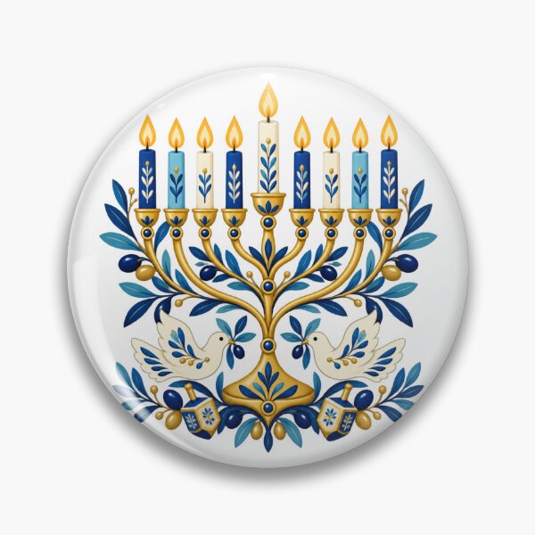 Item preview, Blue and Gold Floral Hanukkah Menorah designed and sold by skyartdesign.