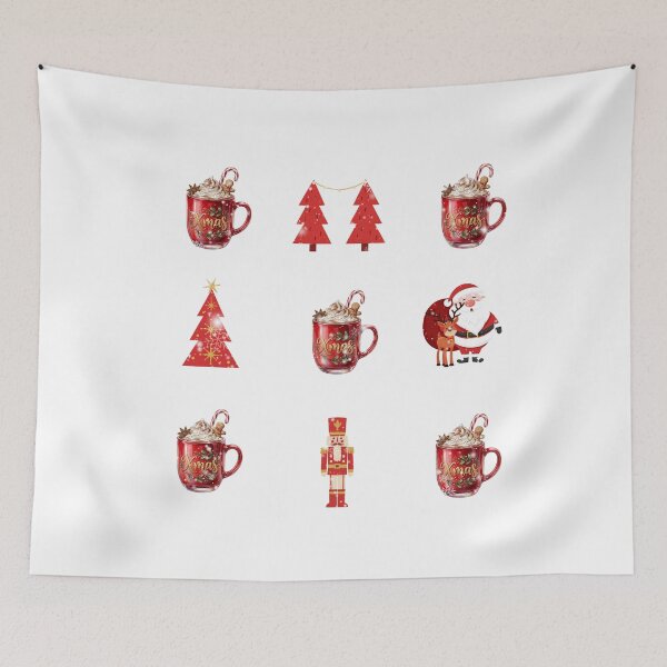 Item preview, Cozy Christmas Collage Pattern with Hot Chocolate Mugs, Santa Claus, Reindeer, Nutcracker, and Snowflakes  designed and sold by VibranPalette.