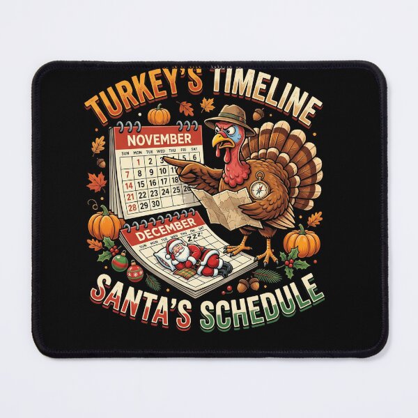 Item preview, Turkey and Santa Claus Calendar Illustration with Autumn Leaves and Holiday Decorations designed and sold by ArcaneArtistry.