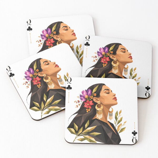 Item preview, Queen of Clubs – Floral Geometric Queen Portrait Playing Card Art designed and sold by RaiyanaCanvas.