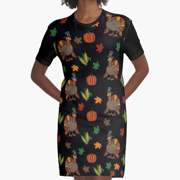 Thanksgiving Turkey pattern Graphic T-Shirt Dress