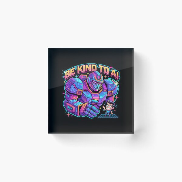 Item preview, Be Kind To AI Synthwave Mecha Robot Neon Tech Humor Graphic designed and sold by KiwiRider.