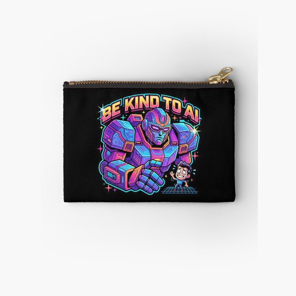 Item preview, Be Kind To AI Synthwave Mecha Robot Neon Tech Humor Graphic designed and sold by KiwiRider.