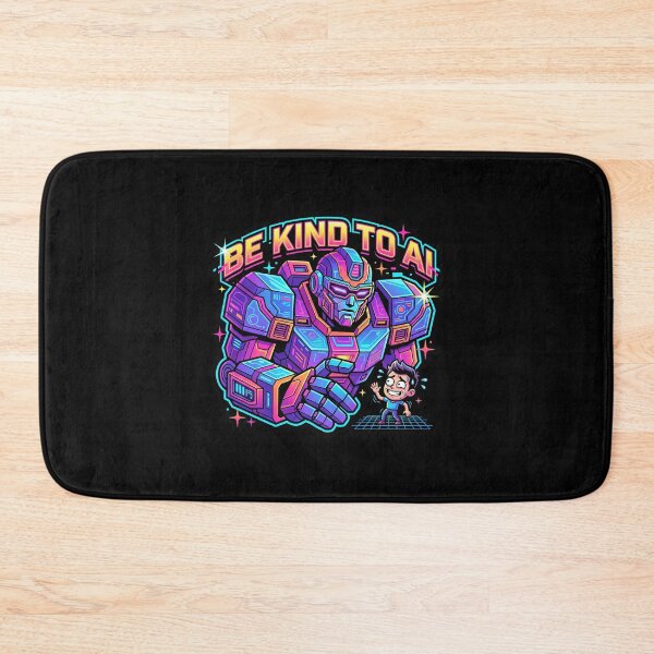 Item preview, Be Kind To AI Synthwave Mecha Robot Neon Tech Humor Graphic designed and sold by KiwiRider.
