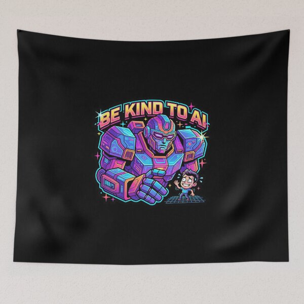 Item preview, Be Kind To AI Synthwave Mecha Robot Neon Tech Humor Graphic designed and sold by KiwiRider.