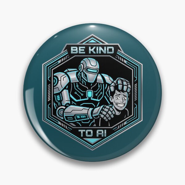 Item preview, Be Kind To AI Cyborg Robot Hexagon Badge Tech Humor Graphic designed and sold by KiwiRider.
