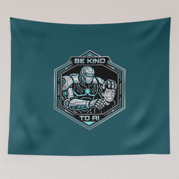 Item preview, Be Kind To AI Cyborg Robot Hexagon Badge Tech Humor Graphic designed and sold by KiwiRider.
