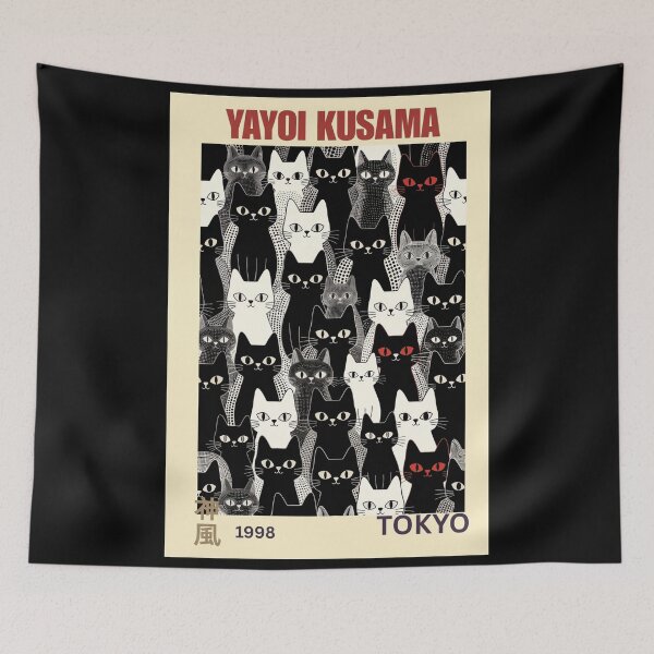 Item preview, Inspired by Yayoi Kusama Cats Crowd Poster, Tokyo 1998 Art Print, Black White Cats Wall Decor designed and sold by HappyGrandmaUB.