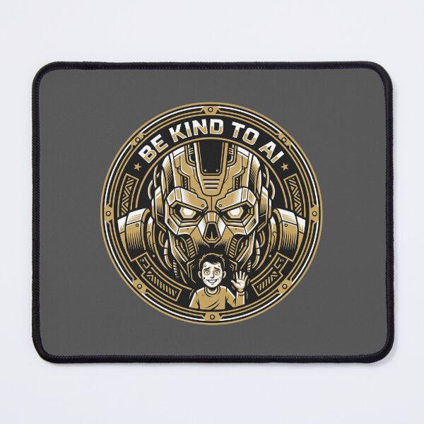 Item preview, Be Kind To AI Gold Vintage Mech Robot Emblem Tech Humor Graphic designed and sold by KiwiRider.