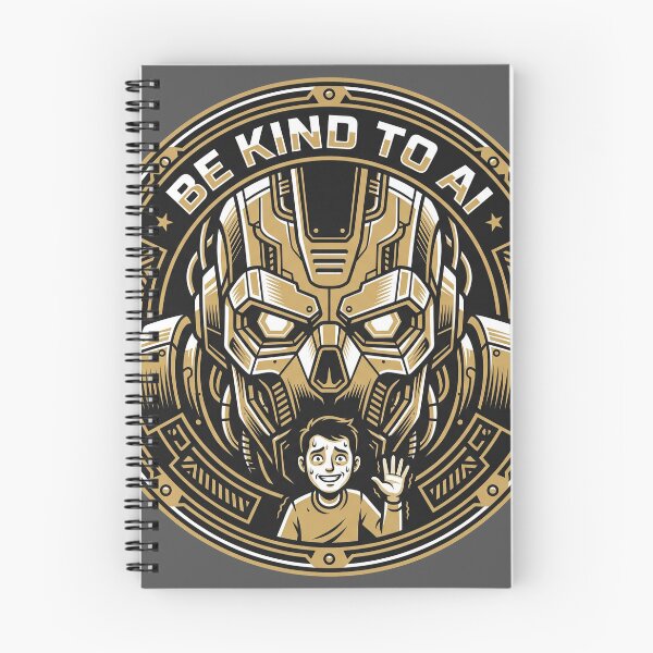 Item preview, Be Kind To AI Gold Vintage Mech Robot Emblem Tech Humor Graphic designed and sold by KiwiRider.