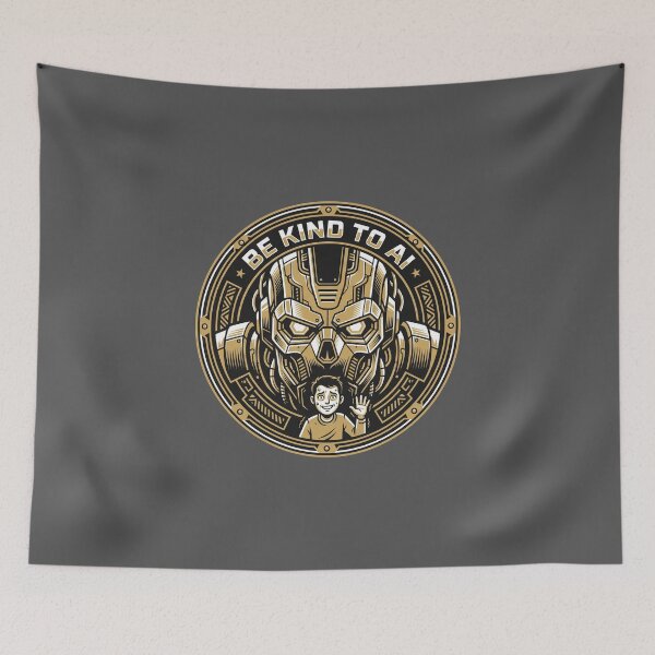 Item preview, Be Kind To AI Gold Vintage Mech Robot Emblem Tech Humor Graphic designed and sold by KiwiRider.