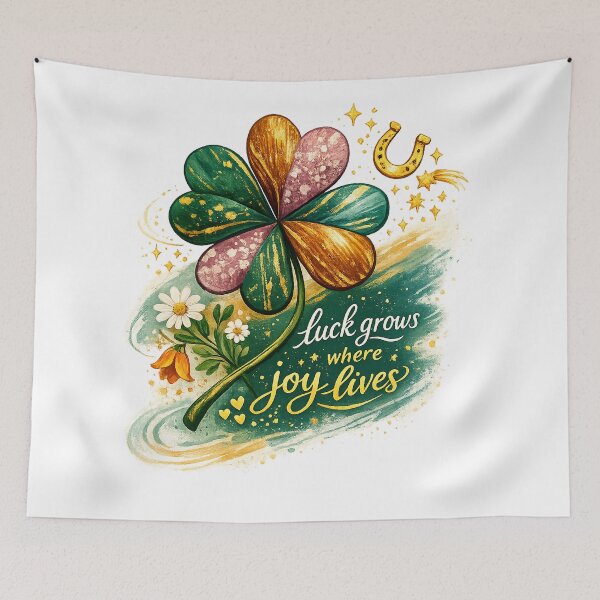 Item preview, Luck Grows Where Joy Lives Four Leaf Clover Horseshoe St Patrick's Day Design designed and sold by inkoutninja.
