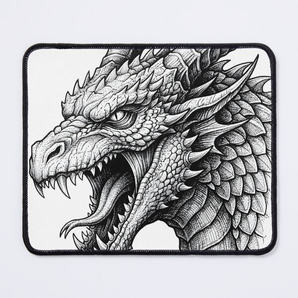 Item preview, Fierce Dragon Face Close-Up - Detailed Dotwork Ink Portrait designed and sold by DragonSerpent Ink.