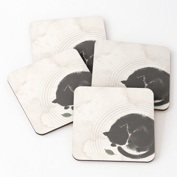 Item preview, Sleeping Cat Japandi Minimalist Japanese Ink Art Wabi Sabi Neutral Decor designed and sold by WabiSabiEssence.