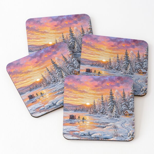 Item preview, Golden Sunset Ice Fishing Cabin Winter Wilderness designed and sold by FrozenFits.