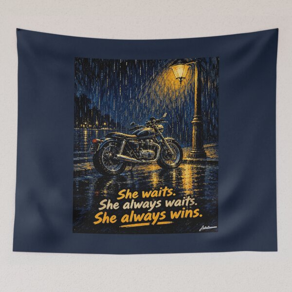 Item preview, Lonely Motorcycle Under Rainy Streetlight Noir Art  designed and sold by Artisticanvas.