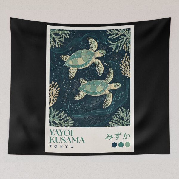 Item preview, Inspired by Yayoi Kusama Sea Turtles Poster, Tokyo Ocean Art Print, Polka Dot Turtles Wall Decor designed and sold by HappyGrandmaUB.