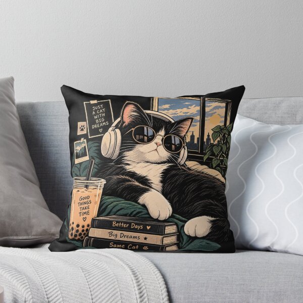 Item preview, Just A Cat With Big Dreams - Lo-Fi Tuxedo Cat Boba Tea Headphones designed and sold by GenZFashion000.