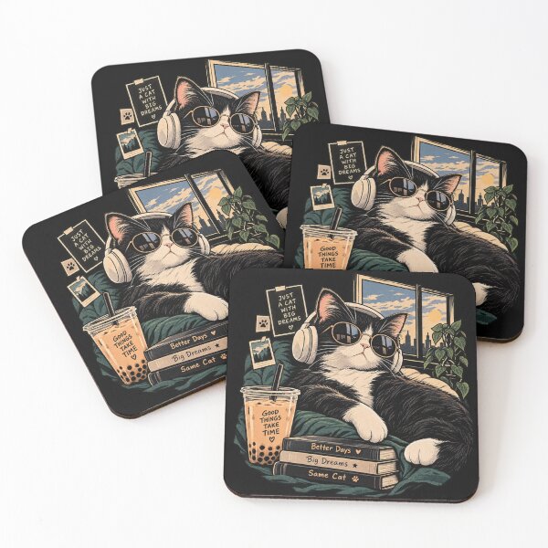 Item preview, Just A Cat With Big Dreams - Lo-Fi Tuxedo Cat Boba Tea Headphones designed and sold by GenZFashion000.