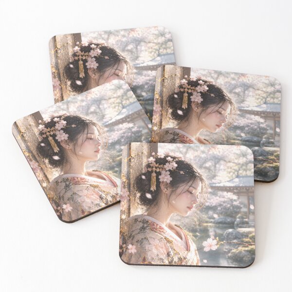 Item preview, Zen Sakura Reverie - Elegant Kimono Girl in Japanese Garden designed and sold by KINTSUGI-LUMI.