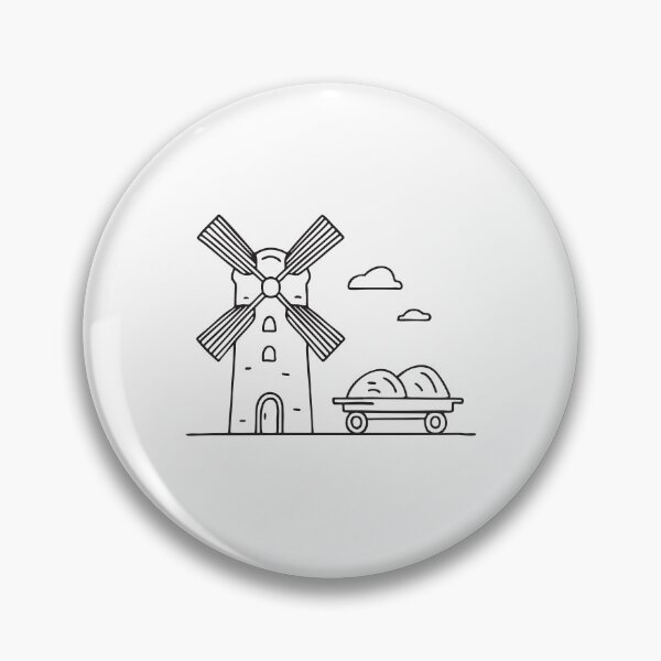 Item preview, A windmill beside a cart filled with hay and farming tools designed and sold by rasagamastore.