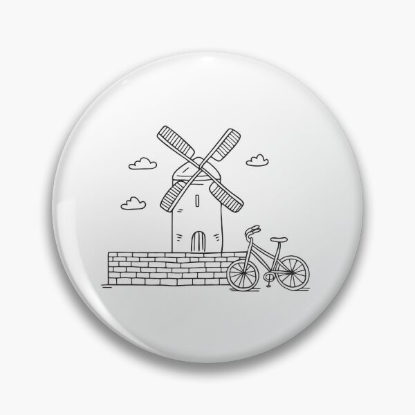 Item preview, A windmill close to a bicycle leaning against a stone wall designed and sold by rasagamastore.