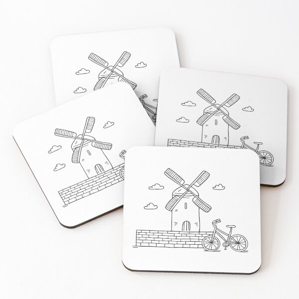 Item preview, A windmill close to a bicycle leaning against a stone wall designed and sold by rasagamastore.