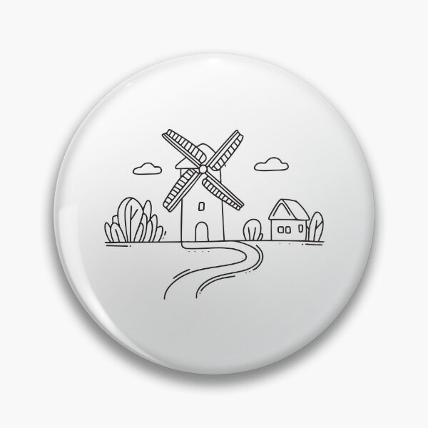 Item preview, A windmill close to a dirt path leading toward a small cottage designed and sold by rasagamastore.