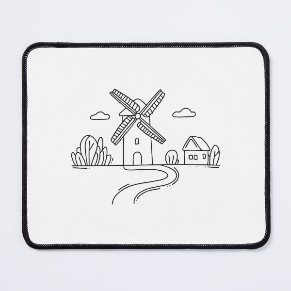 Item preview, A windmill close to a dirt path leading toward a small cottage designed and sold by rasagamastore.