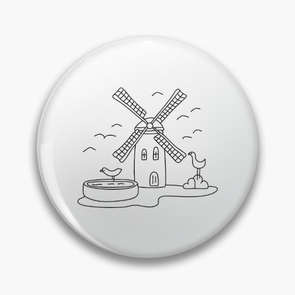 Item preview, A windmill near a water trough with birds perched on the edge designed and sold by rasagamastore.
