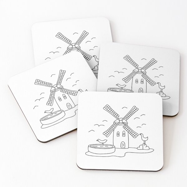 Item preview, A windmill near a water trough with birds perched on the edge designed and sold by rasagamastore.