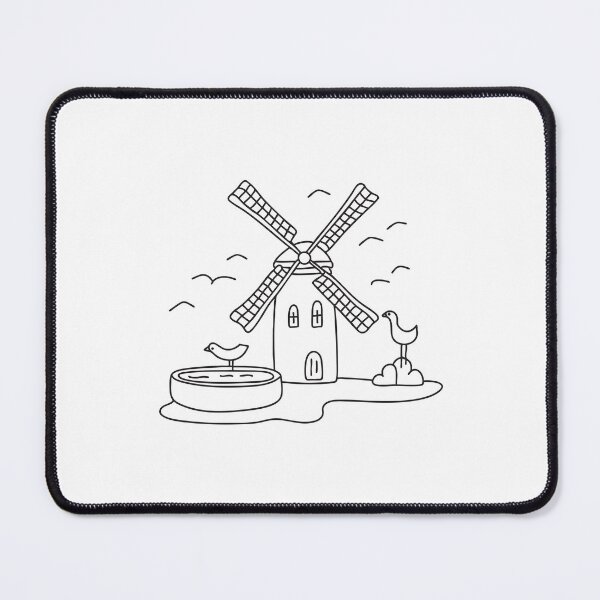 Item preview, A windmill near a water trough with birds perched on the edge designed and sold by rasagamastore.