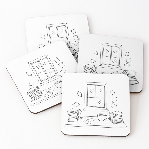 Item preview, A window near a desk with scattered papers and a coffee mug designed and sold by rasagamastore.