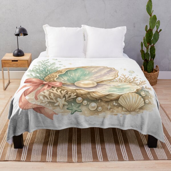 Item preview, Pastel Pearl Oyster Shell Watercolor Coastal Bow and Coral Illustration designed and sold by inkoutninja.