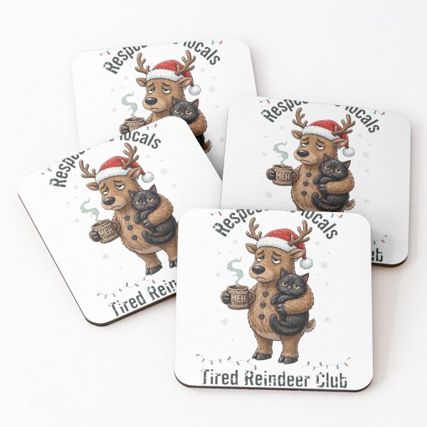Item preview, Tired Reindeer Club Respect The Locals Funny Christmas Black Cat Meh designed and sold by inkfluenceart.