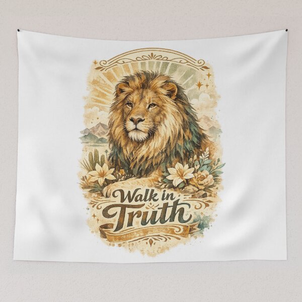 Item preview, Walk in Truth Majestic Lion Vintage Wildlife Inspirational Botanical Design designed and sold by inkoutninja.