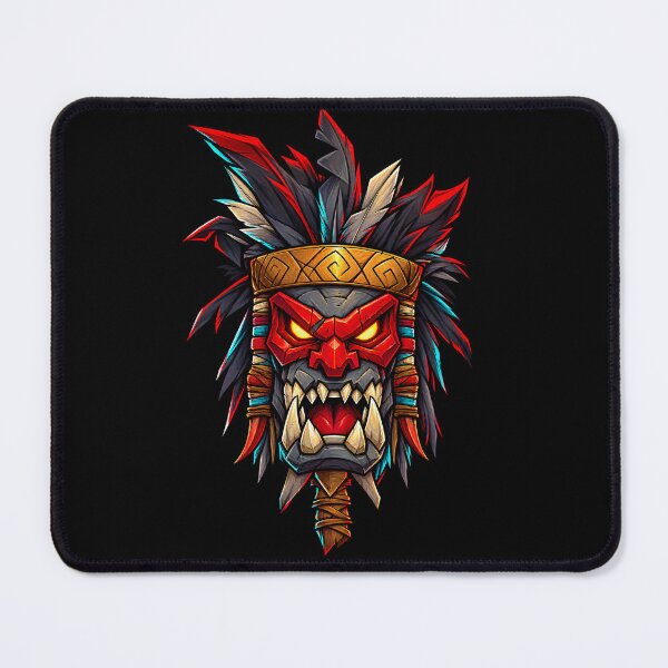 Item preview, Fierce Tribal Demon Mask – Red and Gold Dark Fantasy Warrior Art designed and sold by Grapyziip.