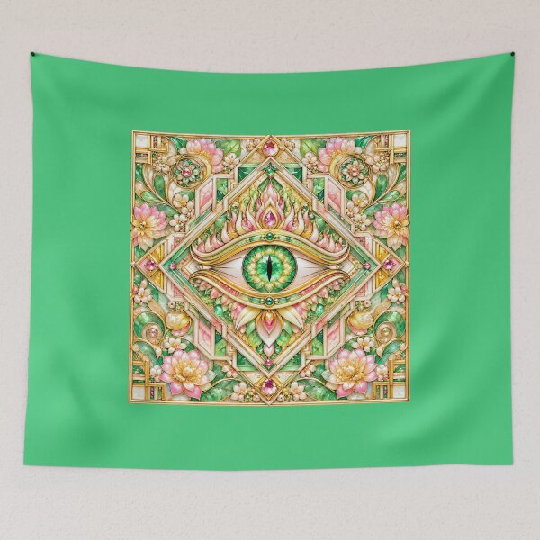 Item preview, Emerald Mystic Eye – Jeweled Lotus Art Nouveau Ornament designed and sold by sunbowjp stadio.