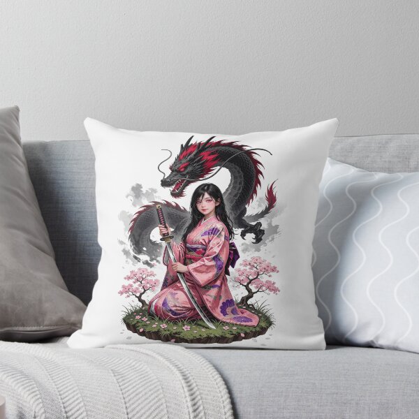 Item preview, Japanese Geisha Warrior & Black Dragon Graphic Tee | Anime Samurai Art designed and sold by HexOne.