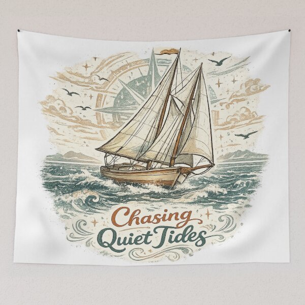 Item preview, Chasing Quiet Tides Vintage Sailboat Ocean Nautical Adventure Design designed and sold by inkoutninja.