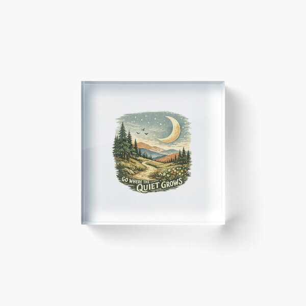 Item preview, Go Where the Quiet Grows Crescent Moon Mountain Trail Vintage Nature Design designed and sold by inkoutninja.