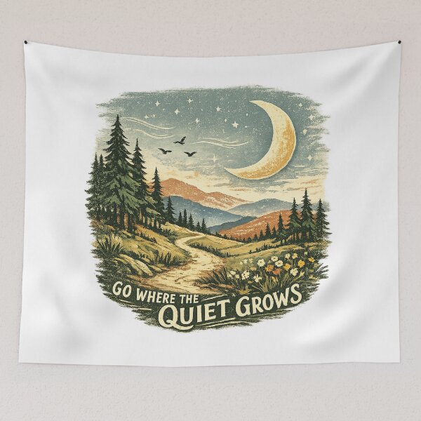 Item preview, Go Where the Quiet Grows Crescent Moon Mountain Trail Vintage Nature Design designed and sold by inkoutninja.