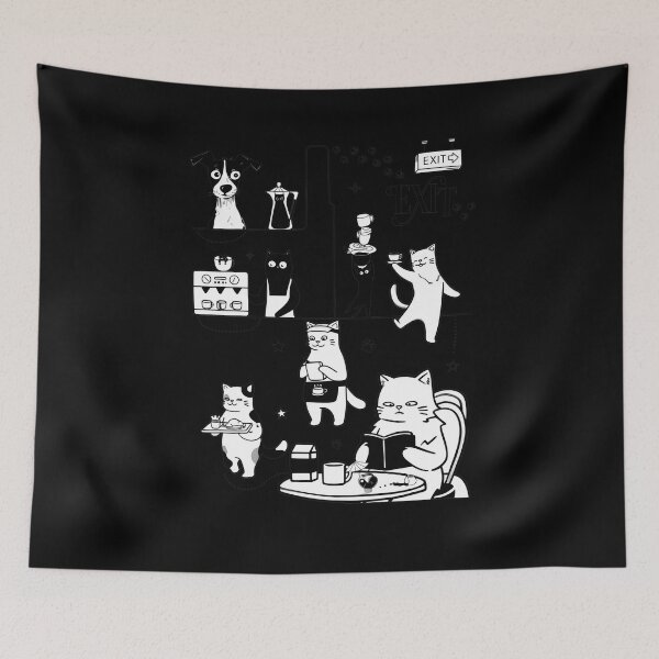 Item preview, Busy Cat & Dog Coffee Shop Line Art designed and sold by Airamatix.