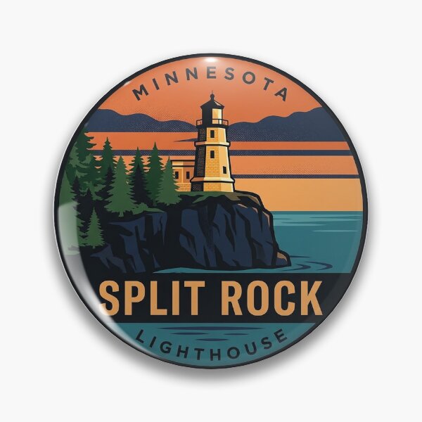 Item preview, Split Rock Lighthouse Minnesota Retro Sunset Vintage Badge Sticker designed and sold by DetourDgn.