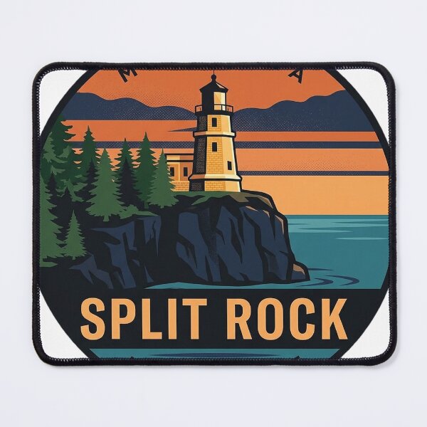 Item preview, Split Rock Lighthouse Minnesota Retro Sunset Vintage Badge Sticker designed and sold by DetourDgn.