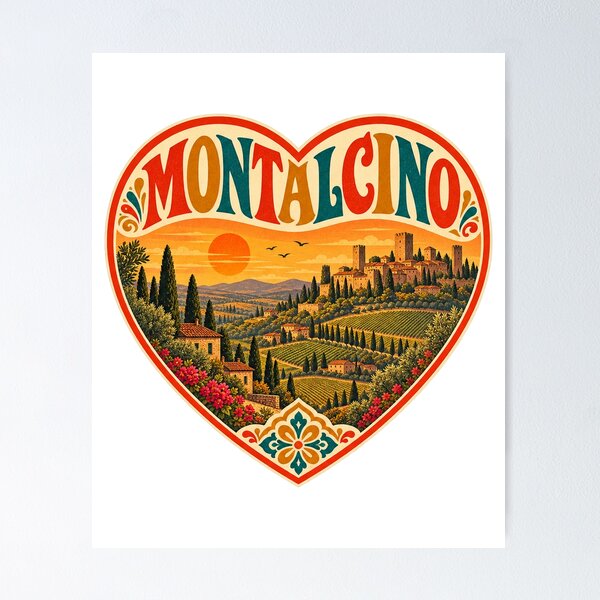 Item preview, Vintage Montalcino Heart - Retro Italy Travel Souvenir designed and sold by VisualArtsOasis.