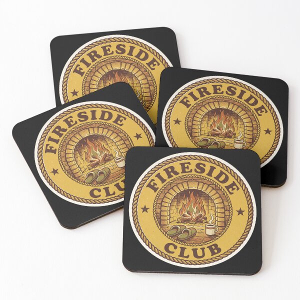 Item preview, Fireside Club — Retro 70s Cozy Fireplace Badge designed and sold by TheCalmEdit.