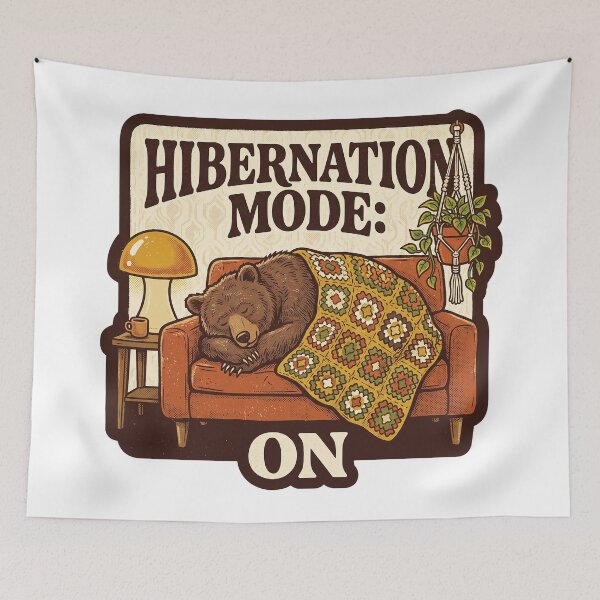 Item preview, Hibernation Mode On — Retro 70s Sleepy Bear designed and sold by TheCalmEdit.
