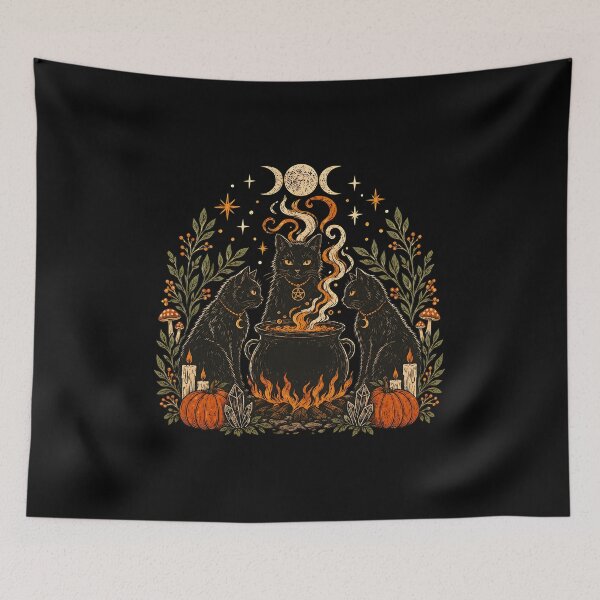 Item preview, Mystic Black Cats Cauldron Magic Celestial Art designed and sold by Dmo3HarkoArt.