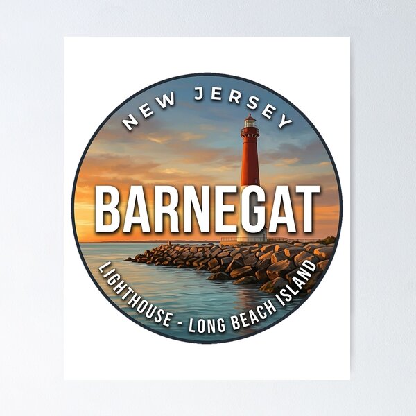 Item preview, Insignia redonda del faro de Barnegat, muelle de Nueva Jersey, puesta de sol designed and sold by DetourDgn.